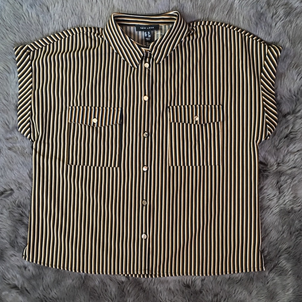 ASOS NEW LOOK Striped Button Down Shirt Black Gold